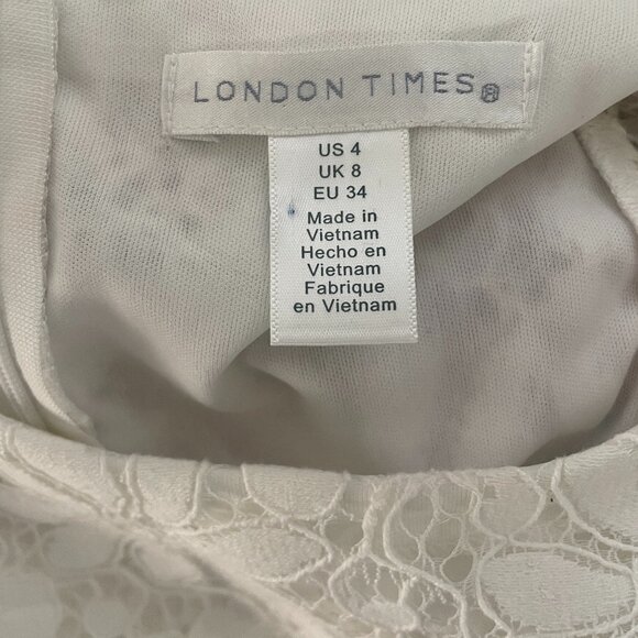 London Times White Crew Neck Floral Lace Short Flutter Sleeves Shift Dress 4 NWT - Picture 15 of 16